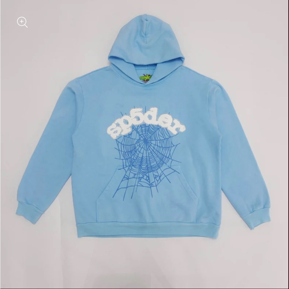 Blue Hoodie with Spider Web Design